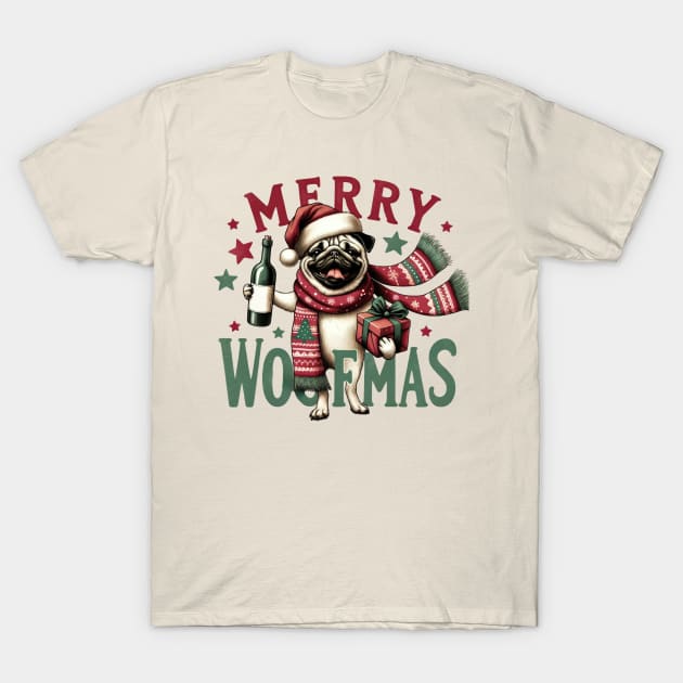 Merry Woofmas Funny Vintage Pug Christmas T-Shirt by Tintedturtles